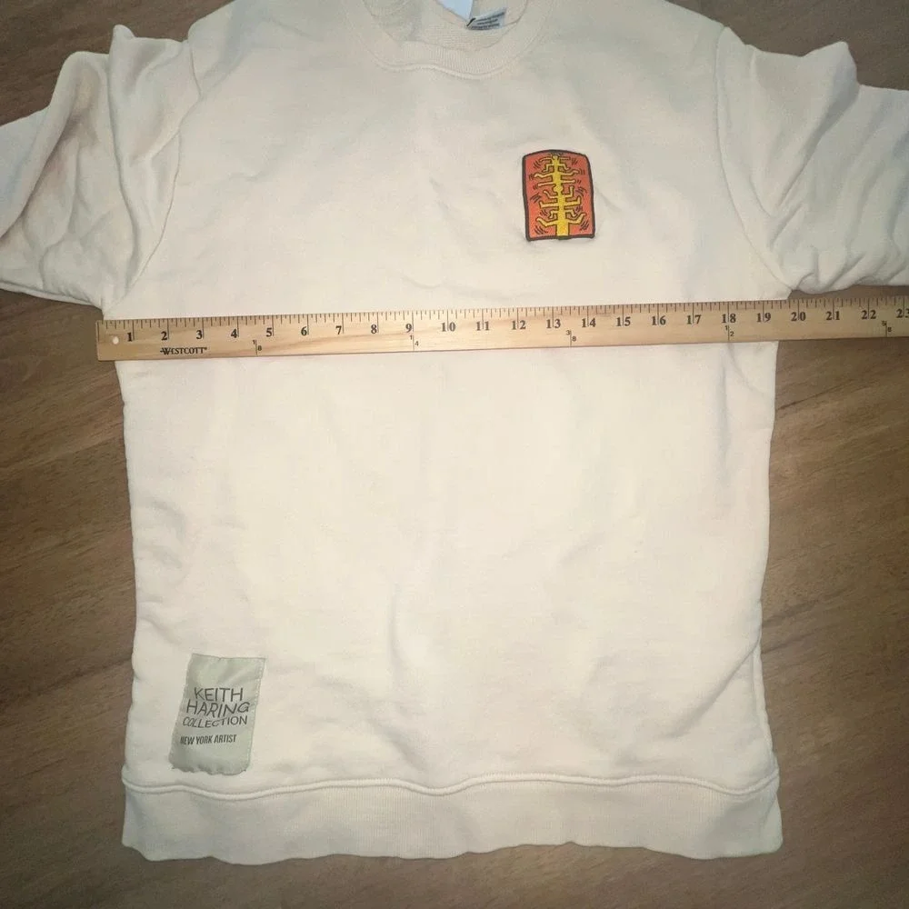 Keith Haring x Zara Mens crewneck Sweatshirt Size Medium M Beige Patch - Picture 10 of 13